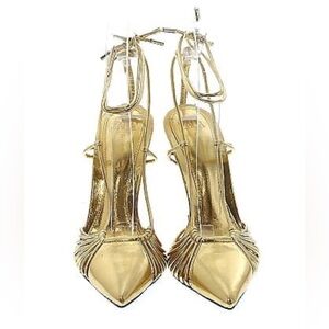 NWOT ZARA LACE UP/ METALLIC GOLD STILETTOS